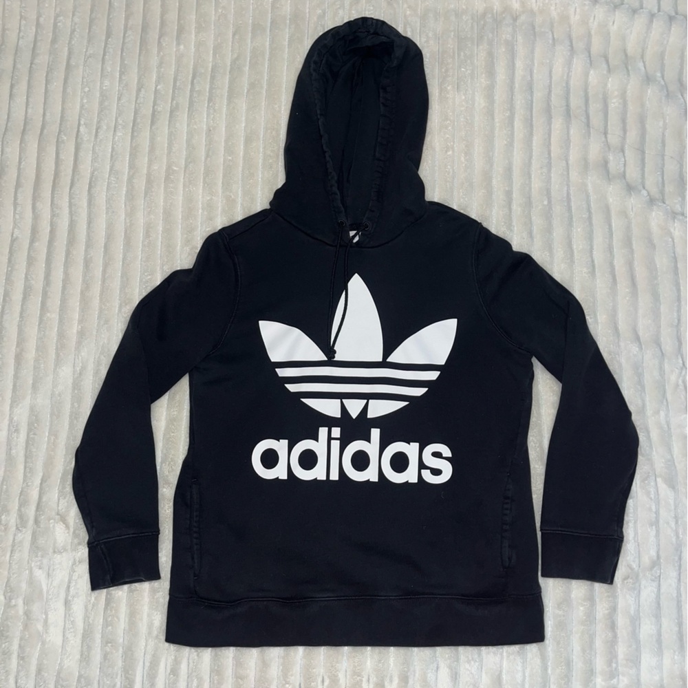 Women’s Adidas Black and White Trefoil Hoodie Cotton • Large